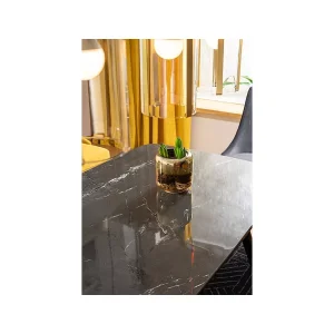 Stół cyryl i czarny efekt kamienia/czarny/złoty stleaż 140x80