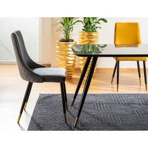 Stół cyryl i czarny efekt kamienia/czarny/złoty stleaż 140x80