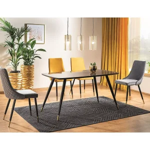 Stół cyryl i czarny efekt kamienia/czarny/złoty stleaż 140x80