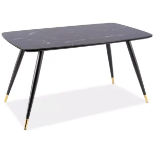 Stół cyryl i czarny efekt kamienia/czarny/złoty stleaż 140x80