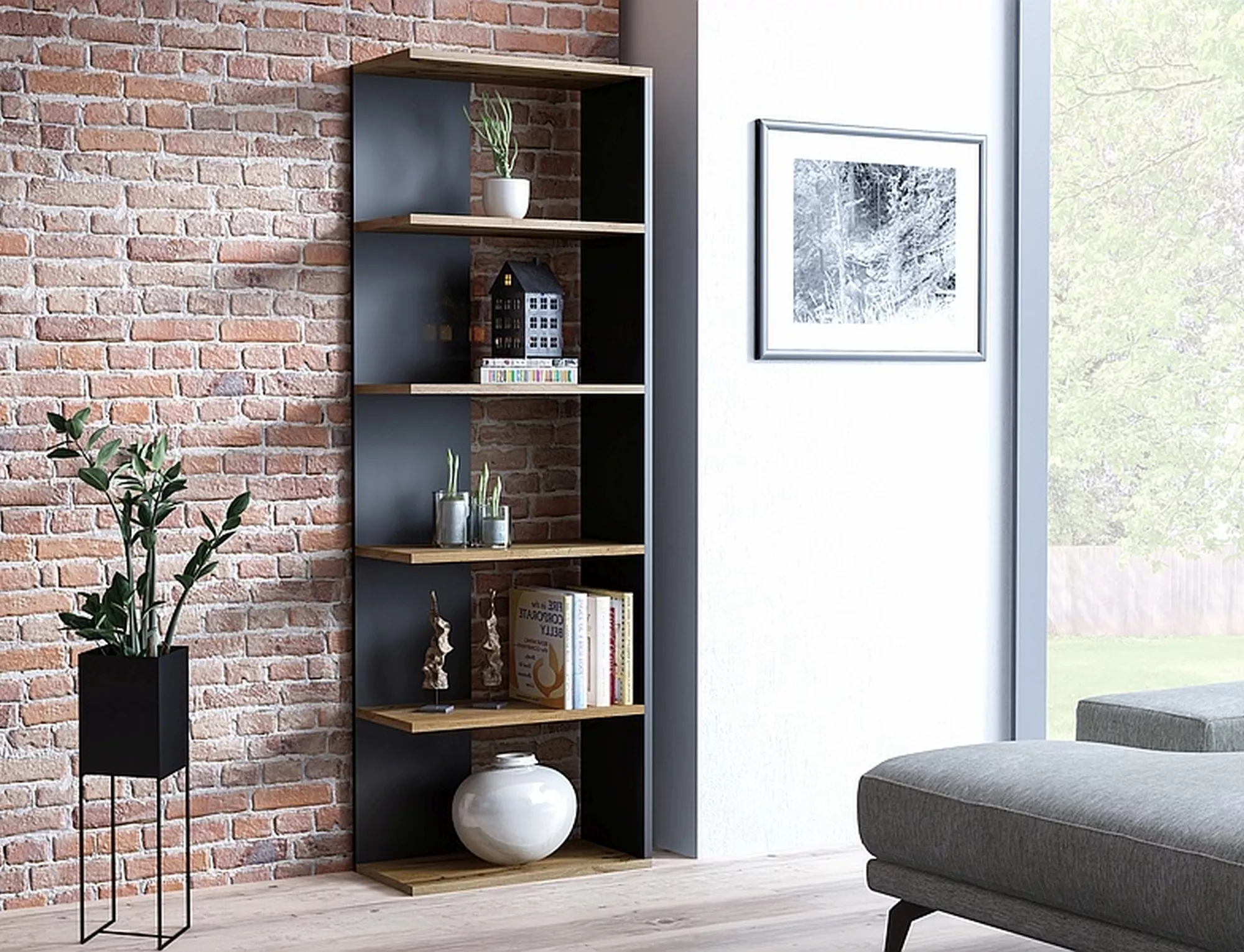 Regał corner dąb wotan+czarny 170x60