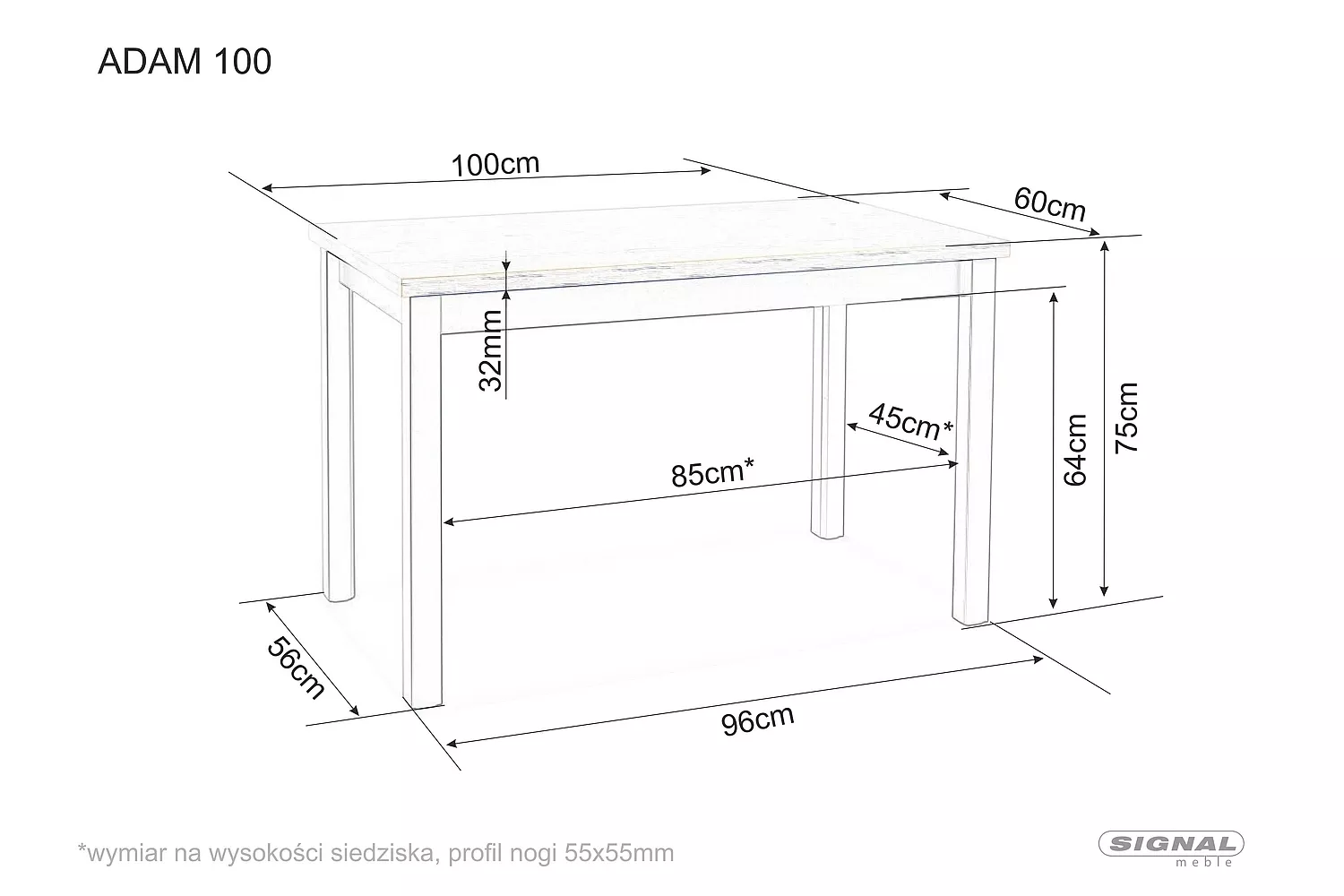 Stół adam dąb artisan / czarny 100x60