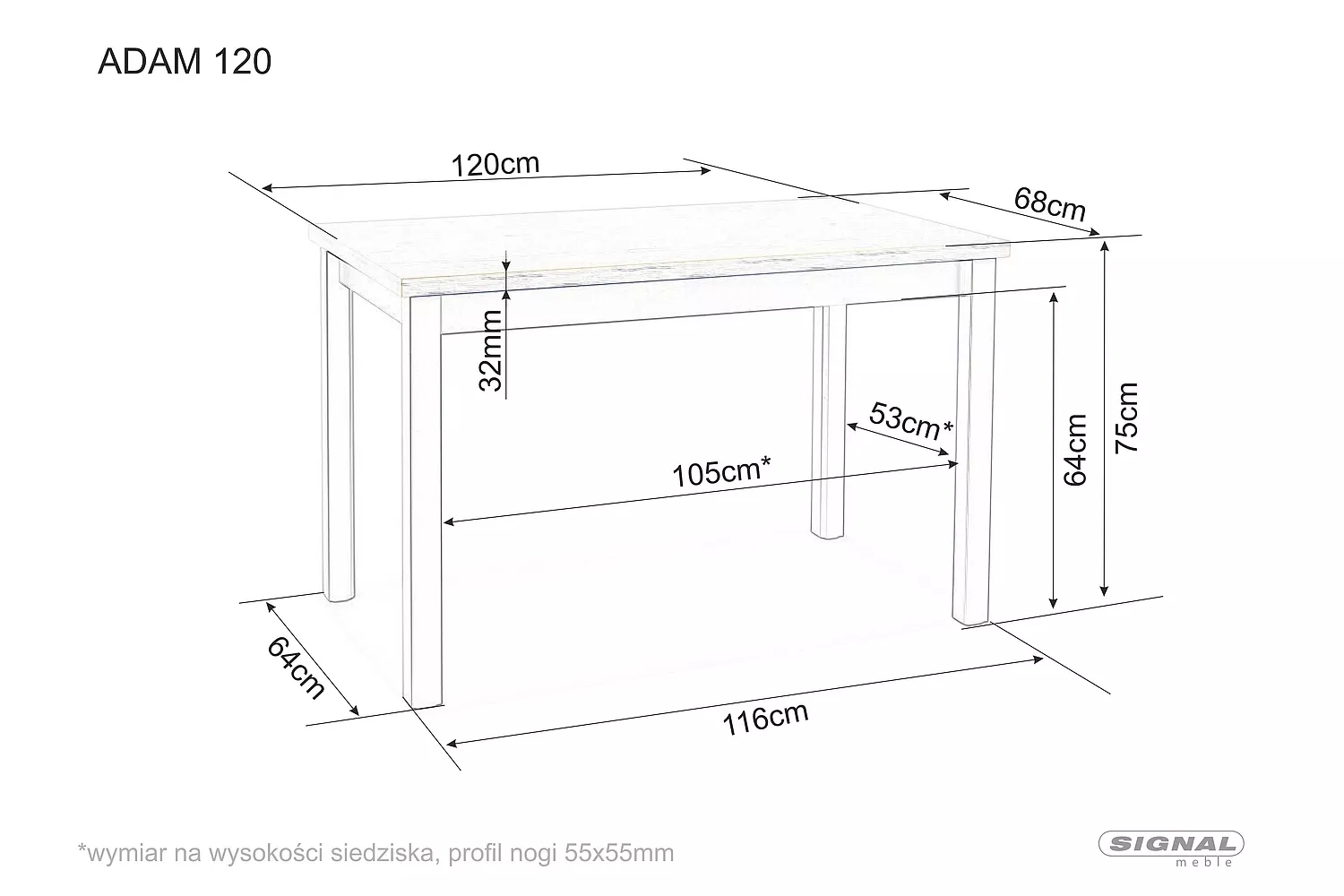 Stół adam dąb artisan / czarny 120x68