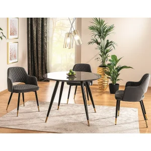 Stół cyryl ii czarny efekt kamienia/czarny/złoty stleaż fi100