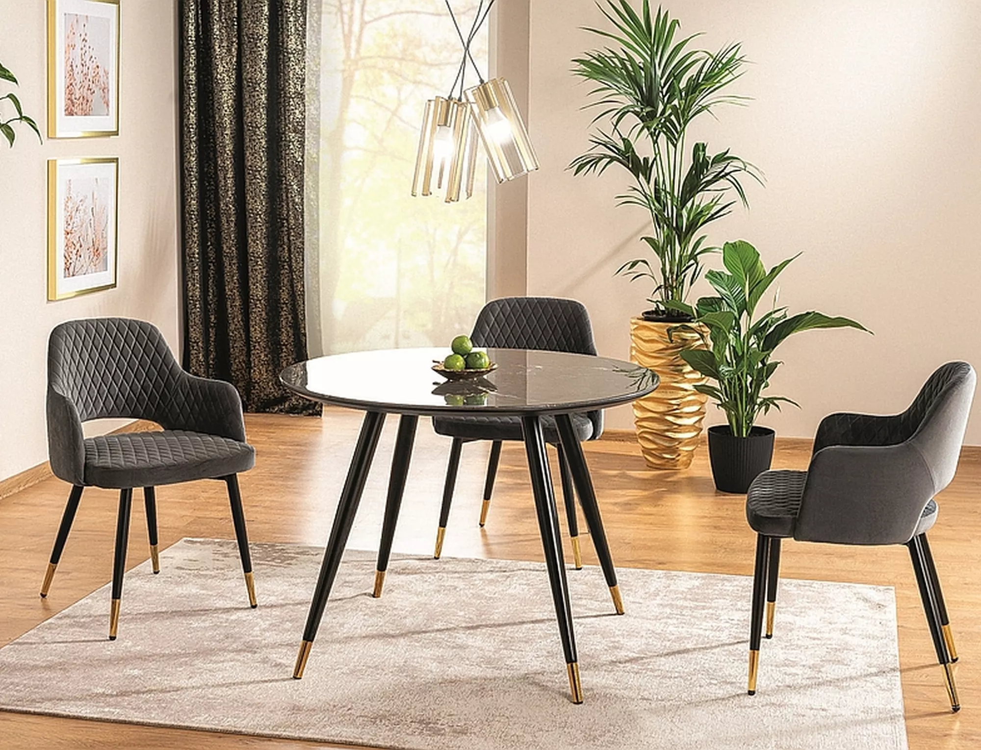 Stół cyryl ii czarny efekt kamienia/czarny/złoty stleaż fi100