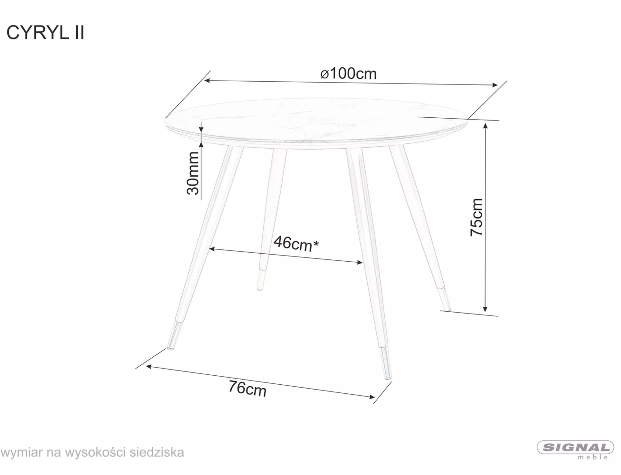 Stół cyryl ii czarny efekt kamienia/czarny/złoty stleaż fi100