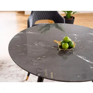 Stół cyryl ii czarny efekt kamienia/czarny/złoty stleaż fi100