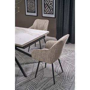 VITORINO stół rozkładany, blat - biały marmur, nogi - czarny