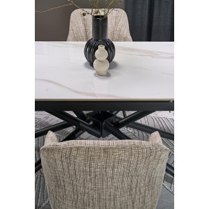 VITORINO stół rozkładany, blat - biały marmur, nogi - czarny