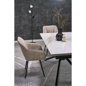 VITORINO stół rozkładany, blat - biały marmur, nogi - czarny