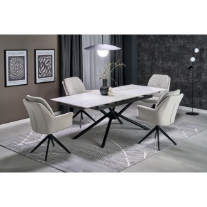 VITORINO stół rozkładany, blat - biały marmur, nogi - czarny