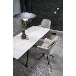 VITORINO stół rozkładany, blat - biały marmur, nogi - czarny