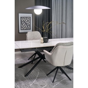 VITORINO stół rozkładany, blat - biały marmur, nogi - czarny