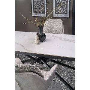 VITORINO stół rozkładany, blat - biały marmur, nogi - czarny