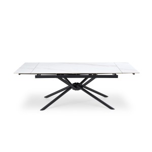 VITORINO stół rozkładany, blat - biały marmur, nogi - czarny