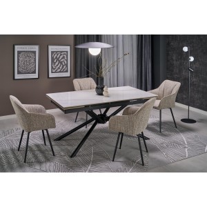 VITORINO stół rozkładany, blat - biały marmur, nogi - czarny