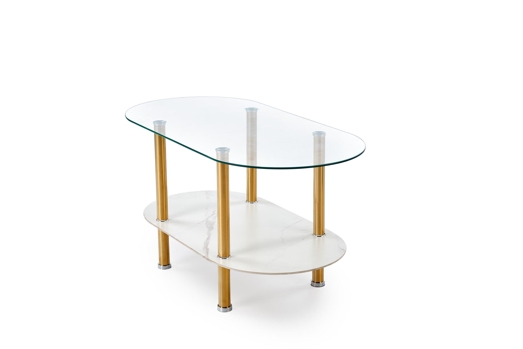 DUCAT ława, biały marmur / transparentny / złoty