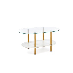 DUCAT ława, biały marmur / transparentny / złoty