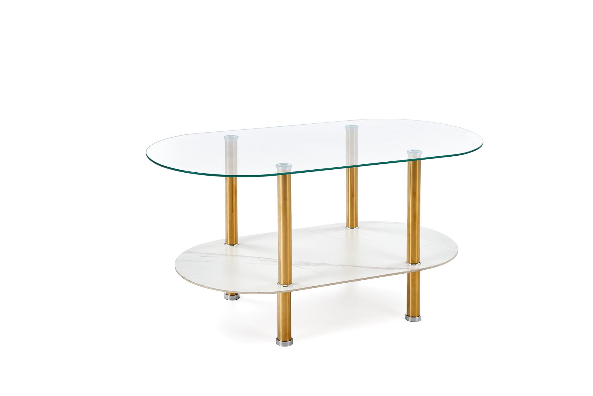 DUCAT ława, biały marmur / transparentny / złoty