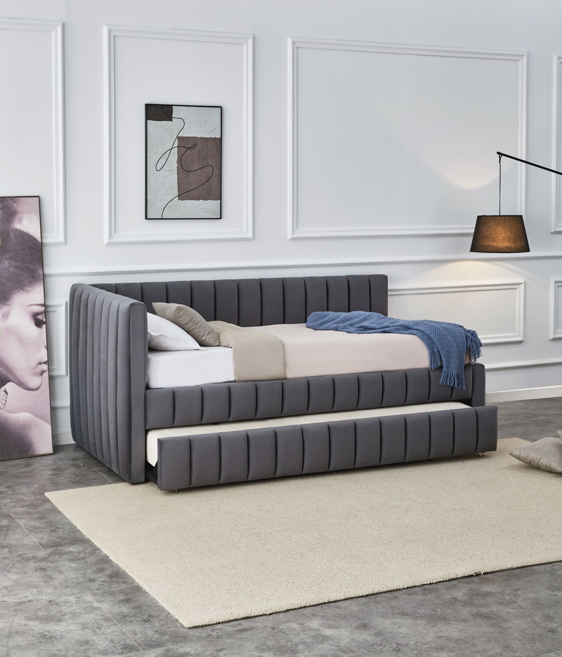 DERBY łóżko z wysuwanym dolnym materacem, popielaty